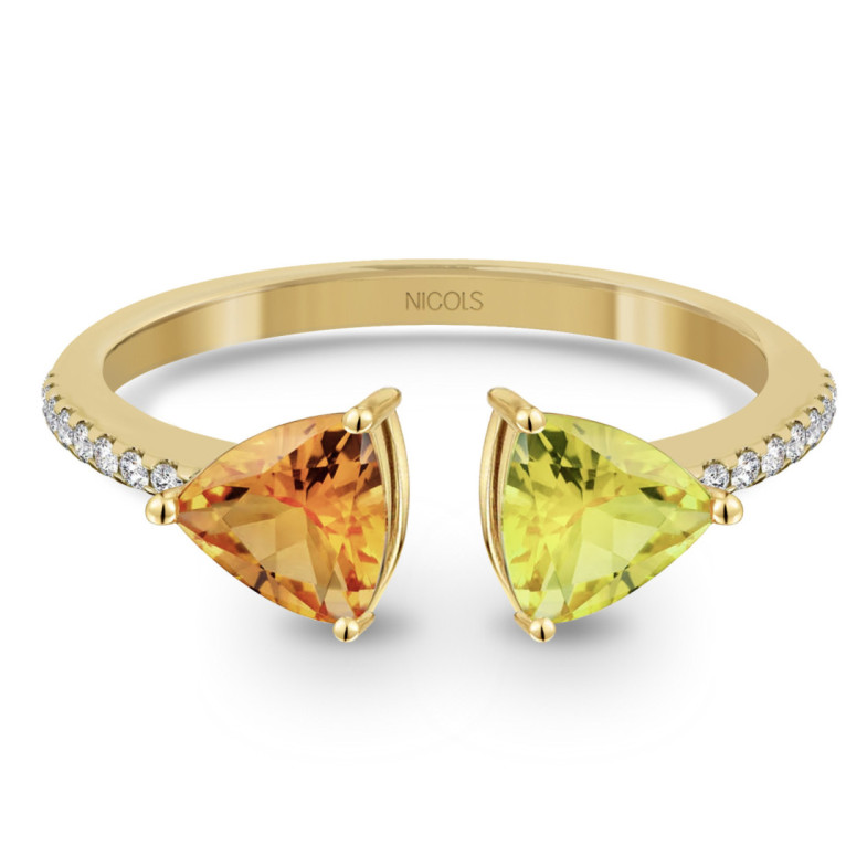 Anillo Diamantes Citrino Y Cuarzo Limón Trillon - ANILLOS