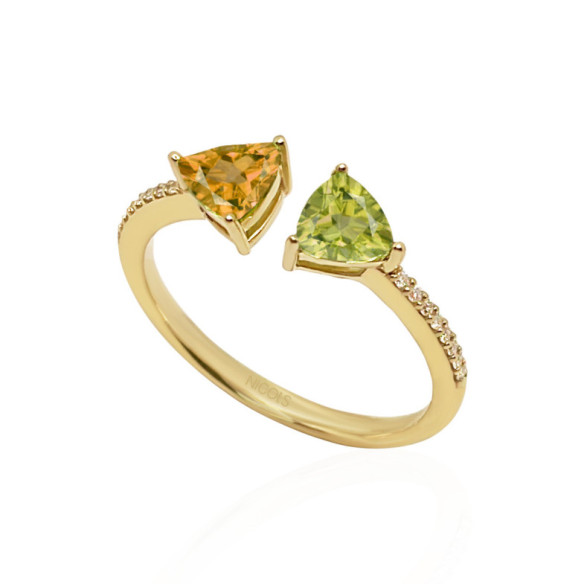 Anillo Diamantes Citrino Y Cuarzo Limón Trillon - LES ANNEAUX
