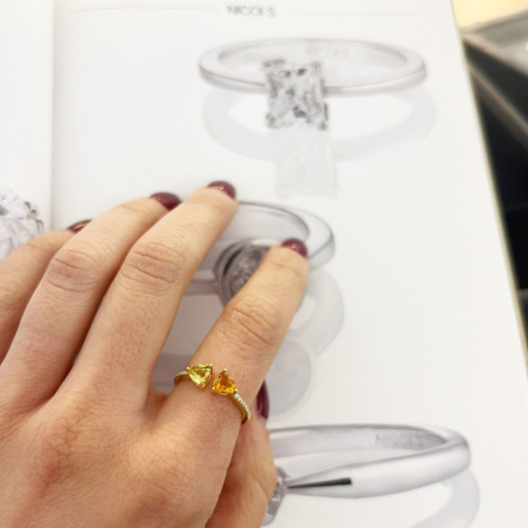 Citrine and Lemon Quartz Diamond Ring TRILLON - Rings