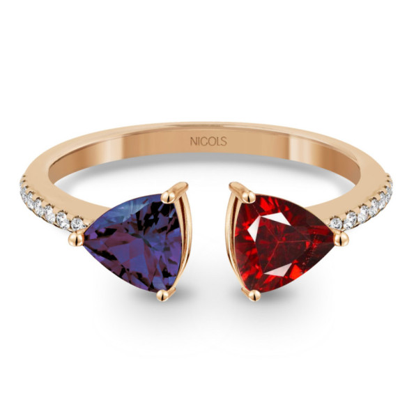 Anillo Diamantes Granate Y Iolita Trillon - Anillos Otras Piedras Preciosas