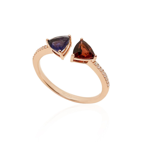 Anillo Diamantes Granate Y Iolita Trillon - Anillos Otras Piedras Preciosas