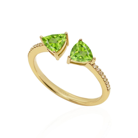 Anello di diamanti Peridot Trillon - Anelli altre pietre preziose