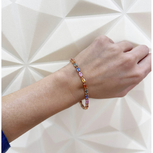 Pulsera Riviere Zafiros Colores Oro Rosa Rainbow - Braccialetti colorati pietre