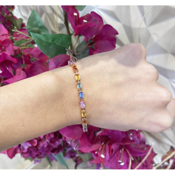 Pulsera Riviere Zafiros Colores Oro Rosa Rainbow - Braccialetti colorati pietre