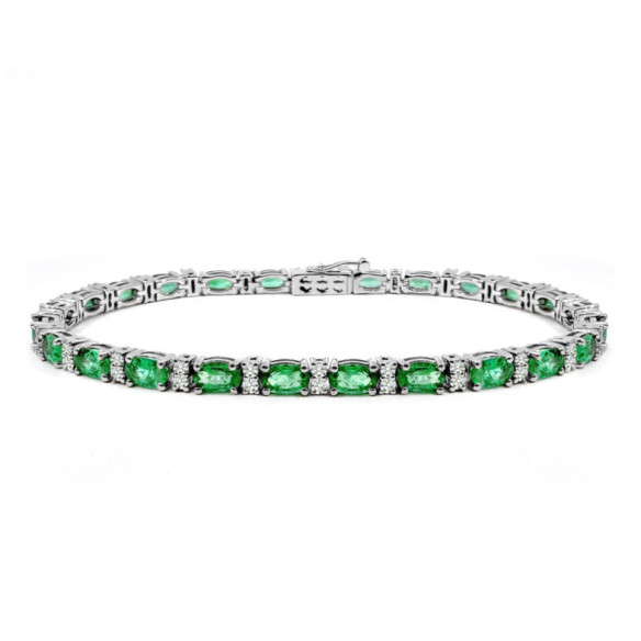 Pulsera oro blanco esmeraldas y diamantes Riviere Royal - Pulseras Piedras Color