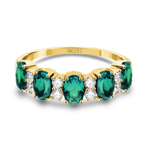 Anillo Oro Amarillo, Esmeraldas Ovales y Diamantes Riviere Royal - Ringe Farbsteine