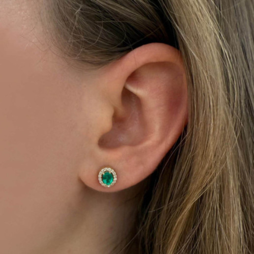 Pendientes Esmeralda Oval y diamantes Sunset - Brincos 2