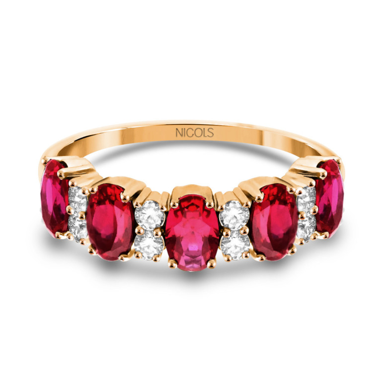 Anillo Oro Rubís Ovales y Diamantes Riviere Royal Oro Rosa - Anelli di rubino