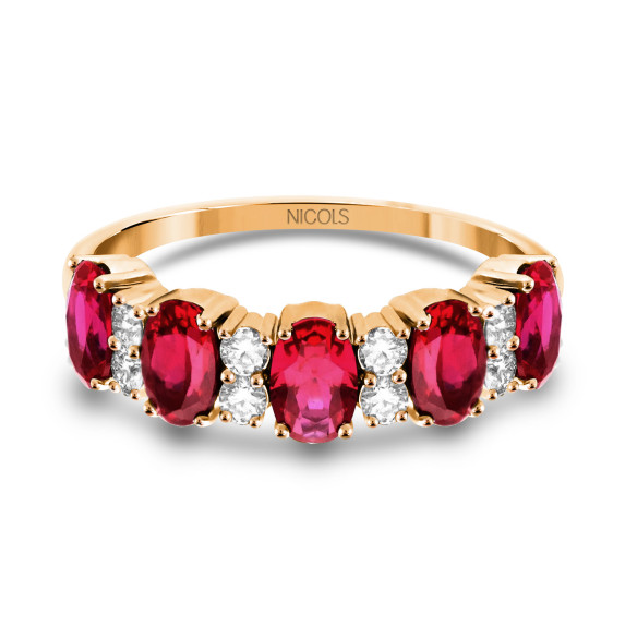 Anillo Oro Rubís Ovales y Diamantes Riviere Royal Oro Rosa - Anelli di rubino