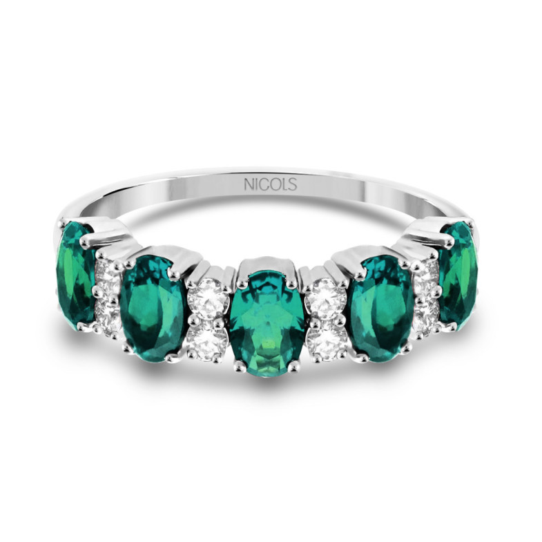 Anillo Esmeraldas Ovales y Diamantes Riviere Royal - Smeraldo