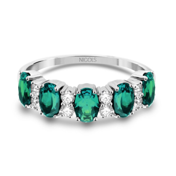 Anillo Esmeraldas Ovales y Diamantes Riviere Royal - Smeraldo