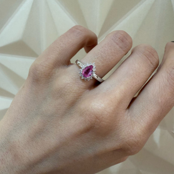 Anillo zafiro rosa y diamantes Alba - Anillos Piedras Color