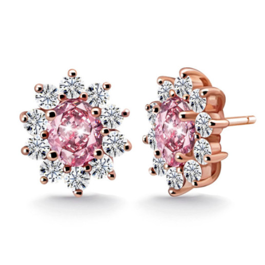 Pendientes Zafiro Rosa y Diamantes Dalia Oro Rosa - ORECCHINI