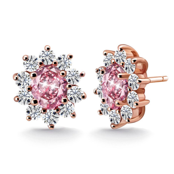 Pendientes Zafiro Rosa y Diamantes Dalia Oro Rosa - ORECCHINI