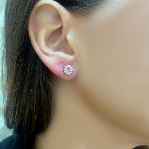 Pendientes Zafiro Rosa y Diamantes Dalia Oro Rosa - ORECCHINI 2