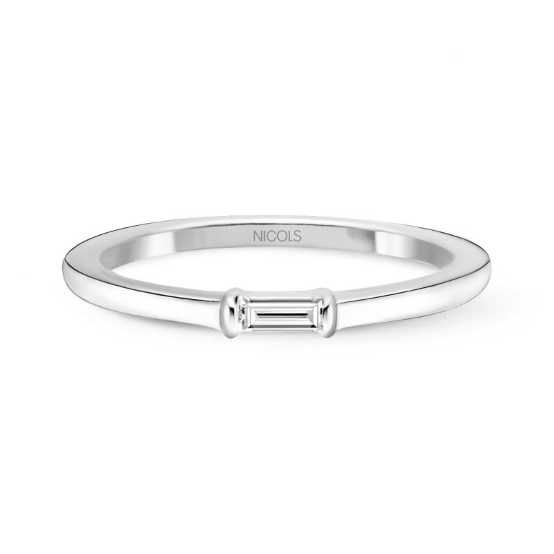 Anillo Compromiso Lirio Oro Blanco con Diamante Baguette 0.10Ct. - Blanc or blanc solitaire