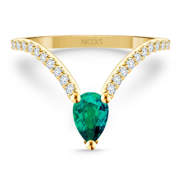 Anillo en V Esmeralda y Diamantes Vera oro amarillo - ANILLOS