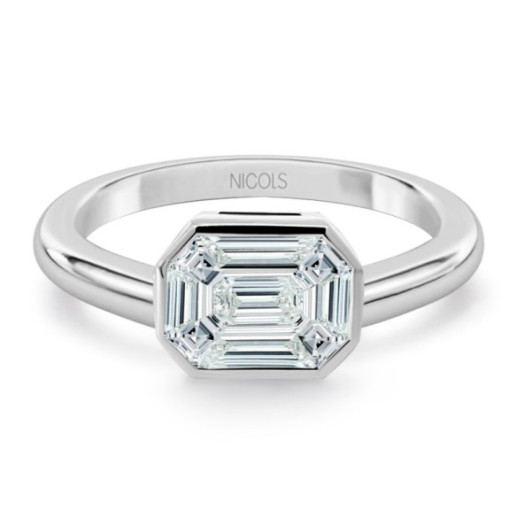 Anillo Diamante 0.55 Ct Talla Esmeralda Vrait Horizontal - Intaglio baguette