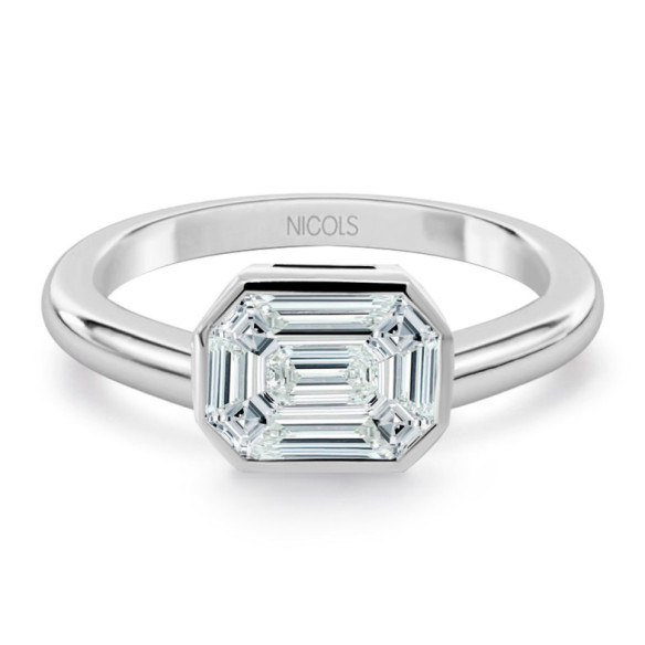 Anillo Diamante 0.55 Ct Talla Esmeralda Vrait Horizontal - Intaglio baguette