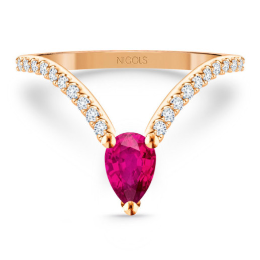 Anillo en V rubí y diamantes Vera oro rosa - Anelli di rubino