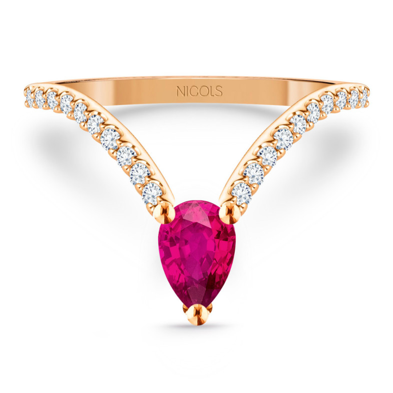 Vera V-shaped ruby ​​and diamond ring in rose gold - Ruby Rings