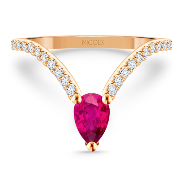 Anillo en V rubí y diamantes Vera oro rosa - Bagues rubis