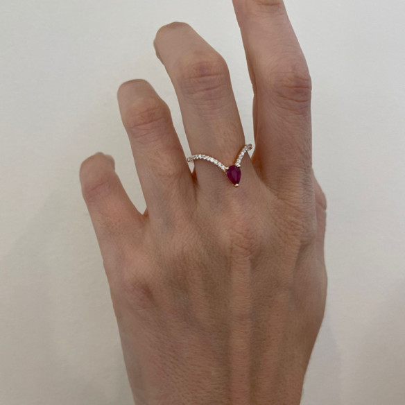Anillo en V rubí y diamantes Vera oro rosa - Anillos de Rubí