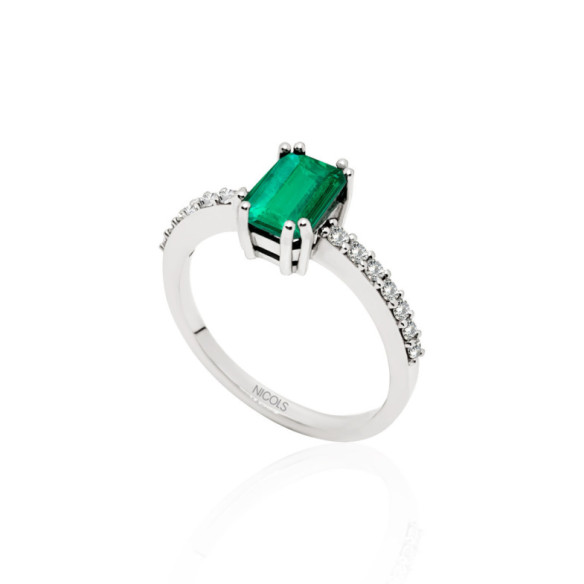 Anillo Esmeralda 0.95Ct Oro Blanco Dafne Color - Anillos Compromiso Aniversario