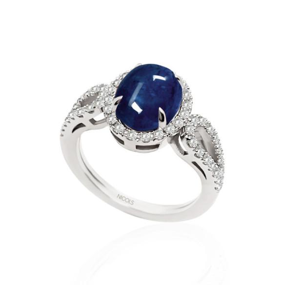 Anillo Diamantes Zafiro Cabujon Royal Jewels - Anéis de safira