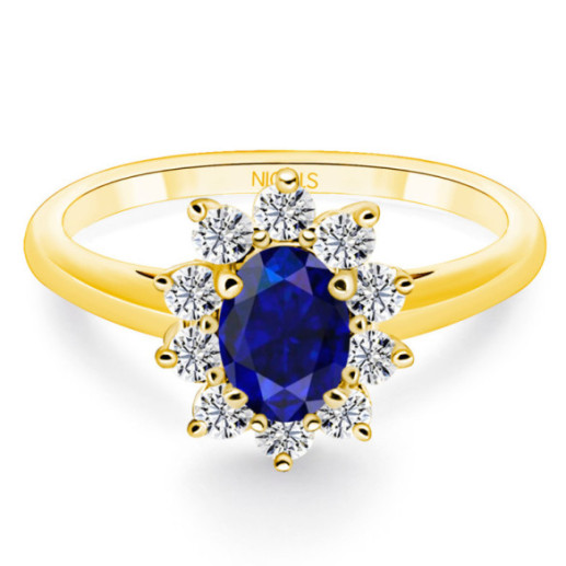 Anillo Zafiro y Diamantes Oro Amarillo Dalia 0.70 - Anillos de Zafiro