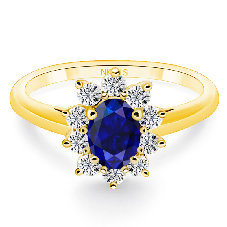 Anillo Zafiro y Diamantes Oro Amarillo Dalia 0.70 - Anillos de Zafiro