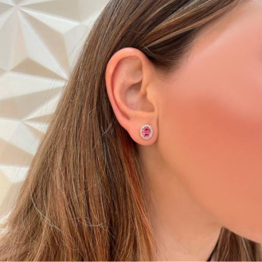 Pendientes Zafiro Rosa oval Orla Sunset dormilona - Pendientes de Zafiro 2