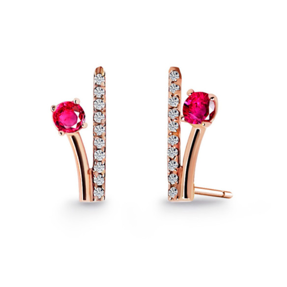 Pendientes Trepadores Rama Diamantes y Rubíes 0.40 Oro Rosa - PENDIENTES