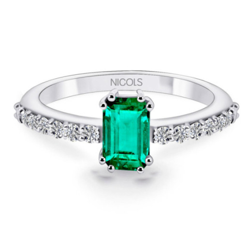 Anillo Esmeralda 0.65Ct Oro Blanco Dafne Color - Bagues de fiançailles d'anniversaire