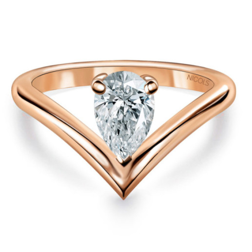 Anillo en V Diamante Pera Solitario Paradise 0.50 Ct Oro Rosa - Talla Pera