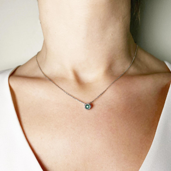 Colgante Esmeralda 0.20 Lady Oro Blanco Y Cadena - COLLARES
