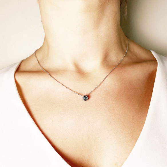 Colgante Zafiro 0.20 Lady Oro Blanco Y Cadena - Collares de Piedras Azules