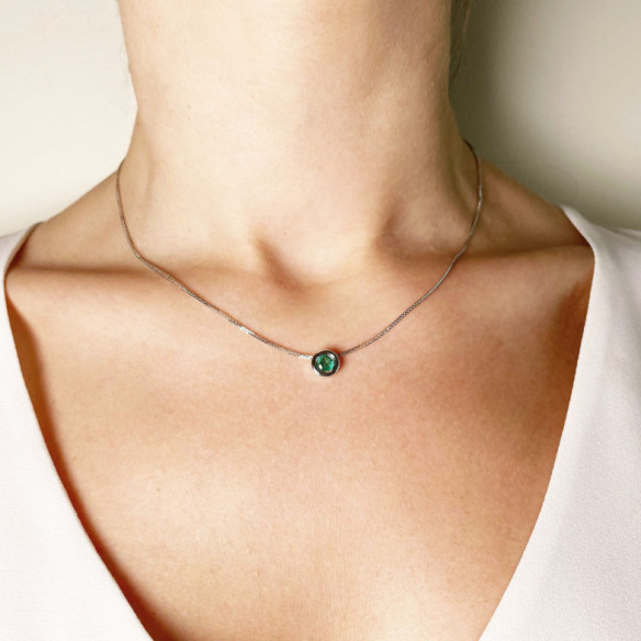 Colgante Esmeralda 0.50 Lady Oro Blanco Y Cadena - Collares de Piedras Verdes
