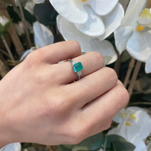 Sunset Emerald and Diamond Ring 0.95ct. - Jewelry