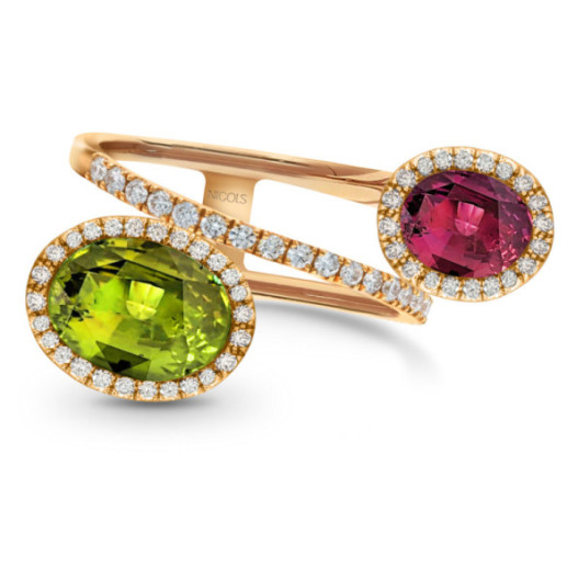 Anillo peridotos y diamantes Octopus - Anillos Otras Piedras Preciosas