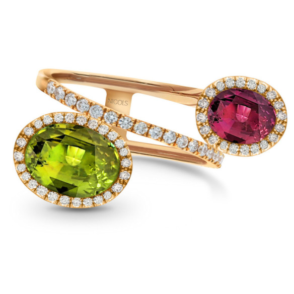 Anillo peridotos y diamantes Octopus - Ringe andere Edelsteine