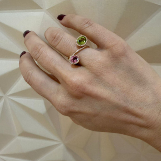Anillo peridotos y diamantes Octopus - Anillos Otras Piedras Preciosas 2