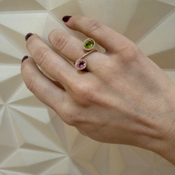 Anillo peridotos y diamantes Octopus - Anillos Otras Piedras Preciosas