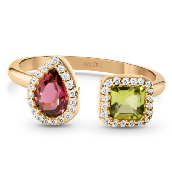 Anillo Diamantes Peridoto y Turmalina  Octopus Tu y Yo - Anillos Otras Piedras Preciosas
