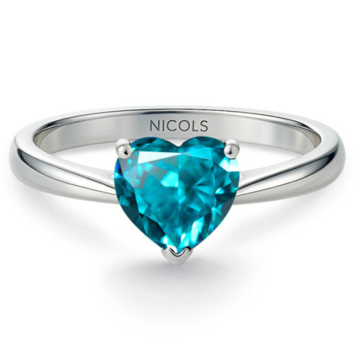 Anillo Zircón Azul Corazón Color Heart 0.90Ct - Anillos Otras Piedras Preciosas