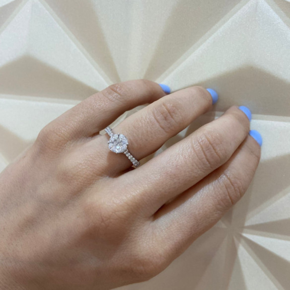Anel de diamante roseta 0,97 ct diamante clássico - Brilhante