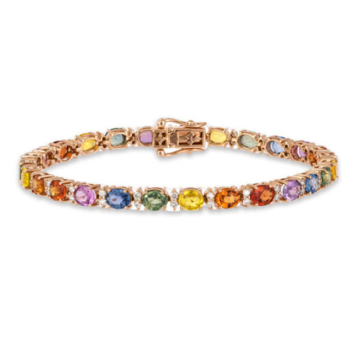 Pulsera Diamantes Y Zafiros Colores Oro Rosa Rainbow - Bracelets de couleur de pierres