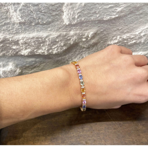 Diamant-Armband und Saphirfarben Pink Rainbow Gold - Steine Farbarmbänder 2