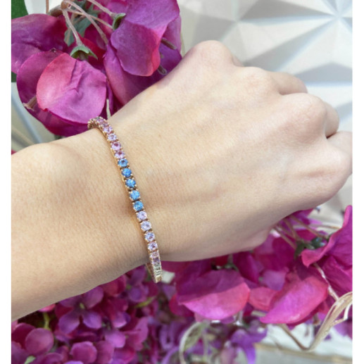 Armband Saphirfarben Rosa Gold Regenbogen - Steine Farbarmbänder 2