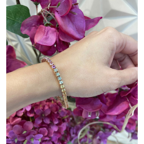 Bracciale Zaffiri Colori Arcobaleno Oro Rosa - Braccialetti colorati pietre